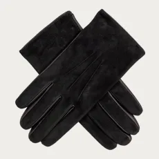 Mens Black Suede and Leather Gloves ilk Lined Mens Black Suede and Leather Gloves ilk Lined