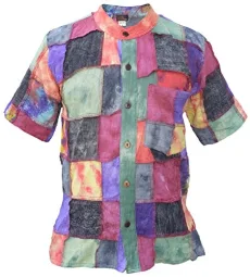 Men's Tie Dye Patch Cotton Grandad Shirt Short Sleeve Small Men's Tie Dye Patch Cotton Grandad Shirt Short Sleeve Small