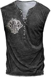 Men's Vintage Distressed Sleeveless Henley Tops Casual Button Up Vest Tank Tops Sleeveless Henley Shirt BX06 4XL