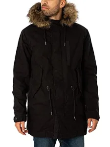 Men's Vintage Military Faux Fur Parka Jacket, Black, XL Men's Vintage Military Faux Fur Parka Jacket, Black, XL