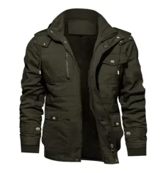Men's Winter Fleece Warm Cargo Jacket Stand Collar Army Jackets Hooded Coat, M, 04 Army Green