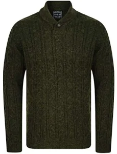 Men's Wool Blend Cable Knit Shawl Neck Jumper - Green - L Men's Wool Blend Cable Knit Shawl Neck Jumper - Green - L