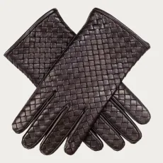 Mens Black Woven Leather Gloves Mens Black Woven Leather Gloves