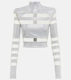 Mesh-paneled embellished top Mesh-paneled embellished top