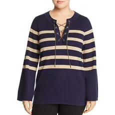 Michael Womens Plus Metallic Striped Pullover Sweater Navy 3X Michael Womens Plus Metallic Striped Pullover Sweater Navy 3X