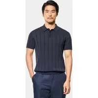 Midnight Navy Inverted Rib Knitted Polo Shirt Cotton Plain Men's Midnight Navy Inverted Rib Knitted Polo Shirt Cotton Plain Men's
