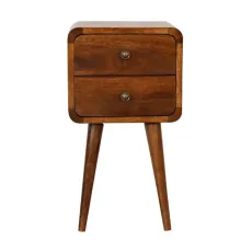 Mini Chestnut Curved Bedside Table Unit 2 Drawer