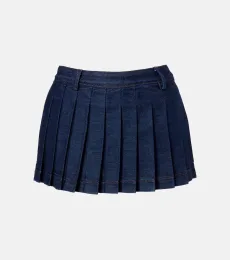 Minifalda de denim plisada de tiro bajo Minifalda de denim plisada de tiro bajo