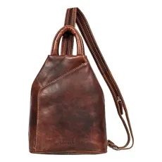 'Minou' Leather Sling Bag Ladies 2-in-1 Backpack Handbag Shoulder Bag Vintage Handle Bag Leather Bag Genuine Leather, Colour:Salerno - Brown 'Minou' Leather Sling Bag Ladies 2-in-1 Backpack Handbag Shoulder Bag Vintage Handle Bag Leather Bag Genuine Leather, Colour:Salerno - Brown