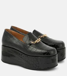 Mocassins à plateforme en cuir synthétique embossé Mocassins à plateforme en cuir synthétique embossé