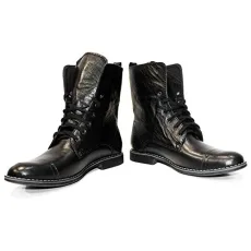 Modello Kamon - EU 45 - US 12 - UK 11-30 cm - Handmade Italian Leather Mens Color Black High Boots - Modello Kamon - EU 45 - US 12 - UK 11-30 cm - Handmade Italian Leather Mens Color Black High Boots -