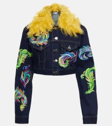 Mohair-trimmed cropped denim jacket Mohair-trimmed cropped denim jacket