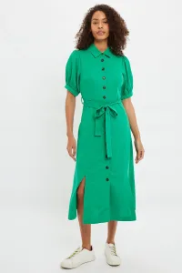 Mollie Button Through Midi Short Sleeve Shirt Dress In Green Down Mollie Button Through Midi Short Sleeve Shirt Dress In Green Down