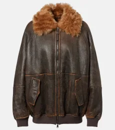 Monili shearling-trimmed leather blouson jacket Monili shearling-trimmed leather blouson jacket