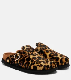 Mules Boston en cuir façon poulain à motif léopard Mules Boston en cuir façon poulain à motif léopard