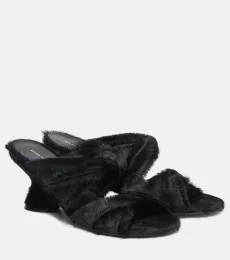 Mules compensées en cuir façon poulain Mules compensées en cuir façon poulain