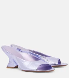 Mules compensées en cuir métallisé
