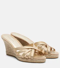 Mules compensées en cuir métallisé Mules compensées en cuir métallisé