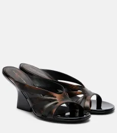 Mules compensées en cuir vieilli Mules compensées en cuir vieilli