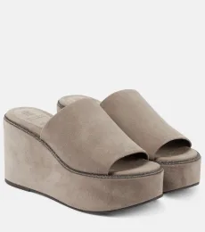 Mules compensées en daim Mules compensées en daim