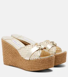 Mules compensées Leda en cuir et raphia Mules compensées Leda en cuir et raphia