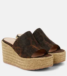 Mules espadrilles compensées à imprimé léopard