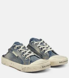 Mules Paris de denim desgastado Mules Paris de denim desgastado