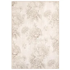 Muted Floral Beige Eco-Washable Rug