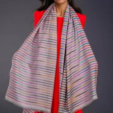Muted Striped Ikat Pashmina Cashmere Shawl Muted Striped Ikat Pashmina Cashmere Shawl