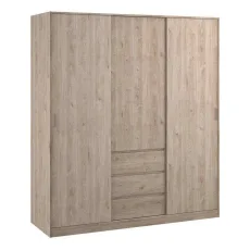 Naia Wardrobe with 2 sliding doors 1 door 3 drawers in Jackson Hickory Oak