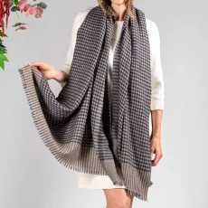 Navy and Biscuit Houndstooth Cashmere Shawl Navy and Biscuit Houndstooth Cashmere Shawl