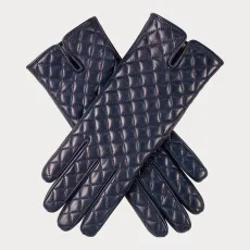 Navy Blue Quilted Cashmere Lined Leather Gloves Navy Blue Quilted Cashmere Lined Leather Gloves