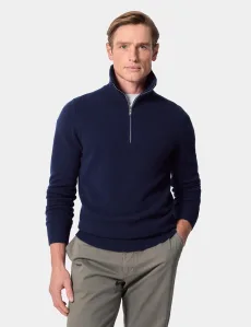 Navy Flat Lay Zip Neck Sweater Lambswool Plain Men's Navy Flat Lay Zip Neck Sweater Lambswool Plain Men's