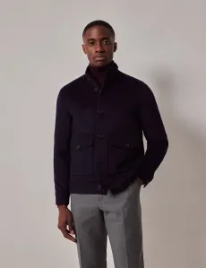 Navy Harrington Jacket Wool Plain Men's Navy Harrington Jacket Wool Plain Men's