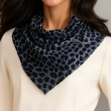 Navy Leopard Print Cashmere Square Foulard Navy Leopard Print Cashmere Square Foulard