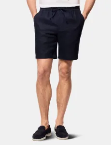 Navy Linen Drawstring Shorts Machine Washable Plain Men's Navy Linen Drawstring Shorts Machine Washable Plain Men's