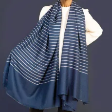 Navy Pinstripe Pashmina Cashmere Shawl Navy Pinstripe Pashmina Cashmere Shawl