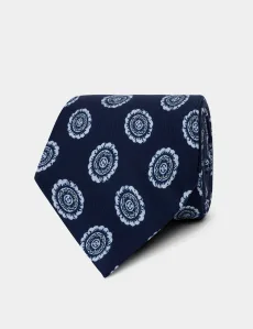 Navy Round Medallion 1913 Tie Silk Geometric Men's Navy Round Medallion 1913 Tie Silk Geometric Men's