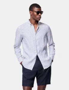 Navy White Stripe Linen Shirt NavyWhite Striped Men's