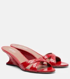 Nina 50 croc-effect patent leather wedge mules