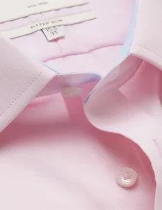 Non-Iron Pink Twill Fitted Slim Shirt With Contrast Detail Plain Men's Non-Iron Pink Twill Fitted Slim Shirt With Contrast Detail Plain Men's