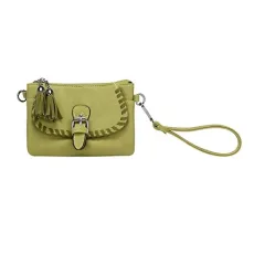 OBC Women's 3x Pocket Small Clutch Handbag Braided Shoulder Bag Mobile Phone Case Cross-Over Wrist Bag, Green, ca.: 18x12x7 cm (BxHxT), shoulder bag