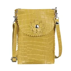 OBC Women's Leather Smartphone Bag Shoulder Bag Mobile Phone Case Crocodile Look Purse Leather Crossbody Evening Bag, sand, ca. 12x17x2 cm (BxHxT),