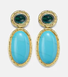 Octavia Elizabeth Bermuda Blue 18kt gold drop earrings with turquoise, tourmaline, and diamonds