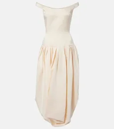 Off-shoulder cotton and silk maxi dress