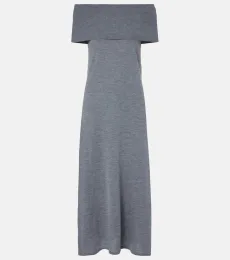 Off-shoulder virgin wool maxi dress Off-shoulder virgin wool maxi dress