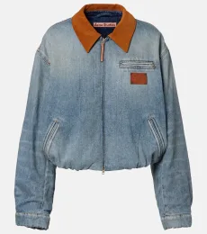 Okra suede-trimmed denim blouson jacket Okra suede-trimmed denim blouson jacket