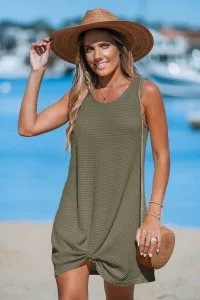 Olive Round Neck Sleeveless Twist Cover-Up Olive Round Neck Sleeveless Twist Cover-Up