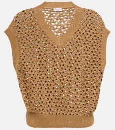 Open-knit cotton, linen and silk top Open-knit cotton, linen and silk top