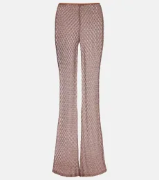 Open-knit lamÃ flared pants